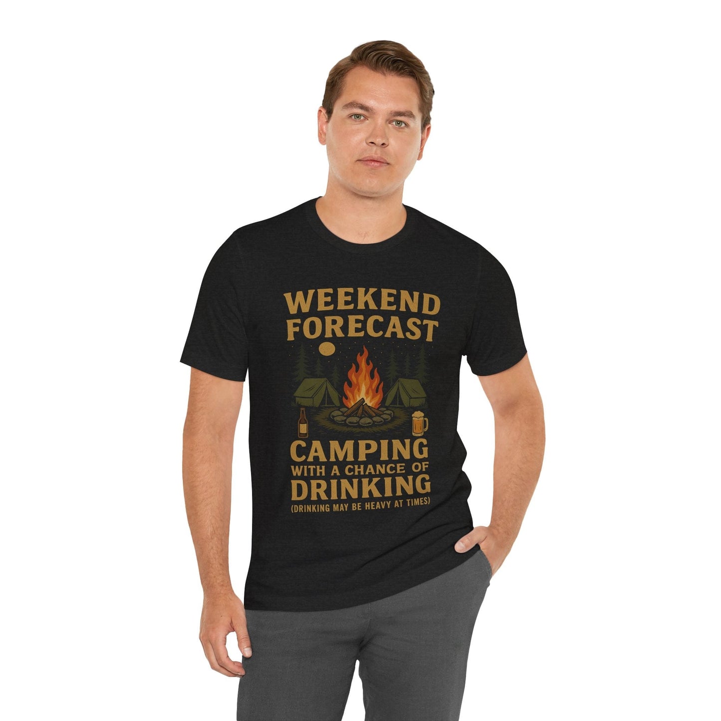 Funny "Weekend Forecast – Camping With A Chance Of Drinking (Drinking May Be Heavy at Times)" Camping T-Shirt