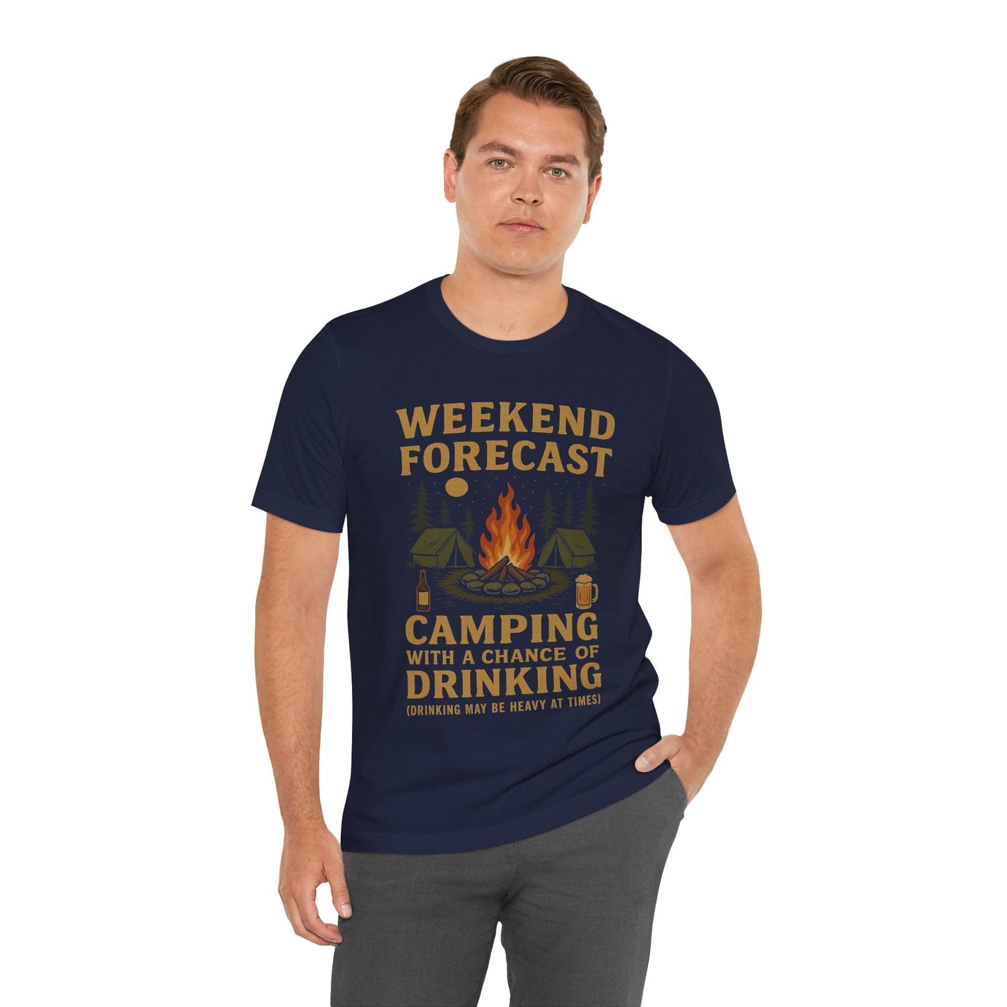 Funny "Weekend Forecast – Camping With A Chance Of Drinking (Drinking May Be Heavy at Times)" Camping T-Shirt