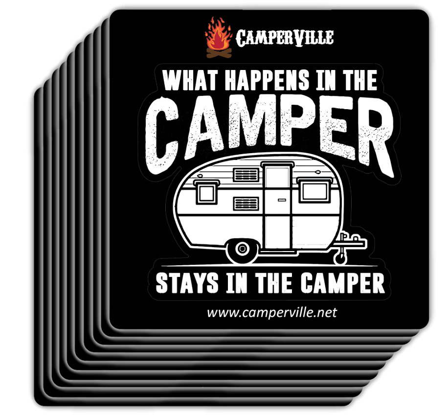 Funny "What Happens In The Camper Stays In The Camper" - Camping Sticker
