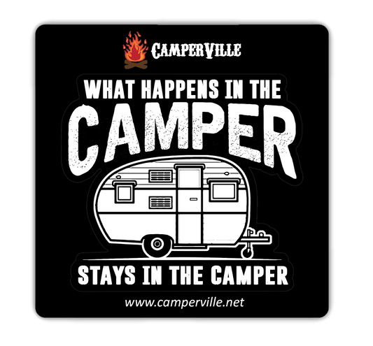 Funny  "What Happens In The Camper Stays In The Camper" - Camping Sticker