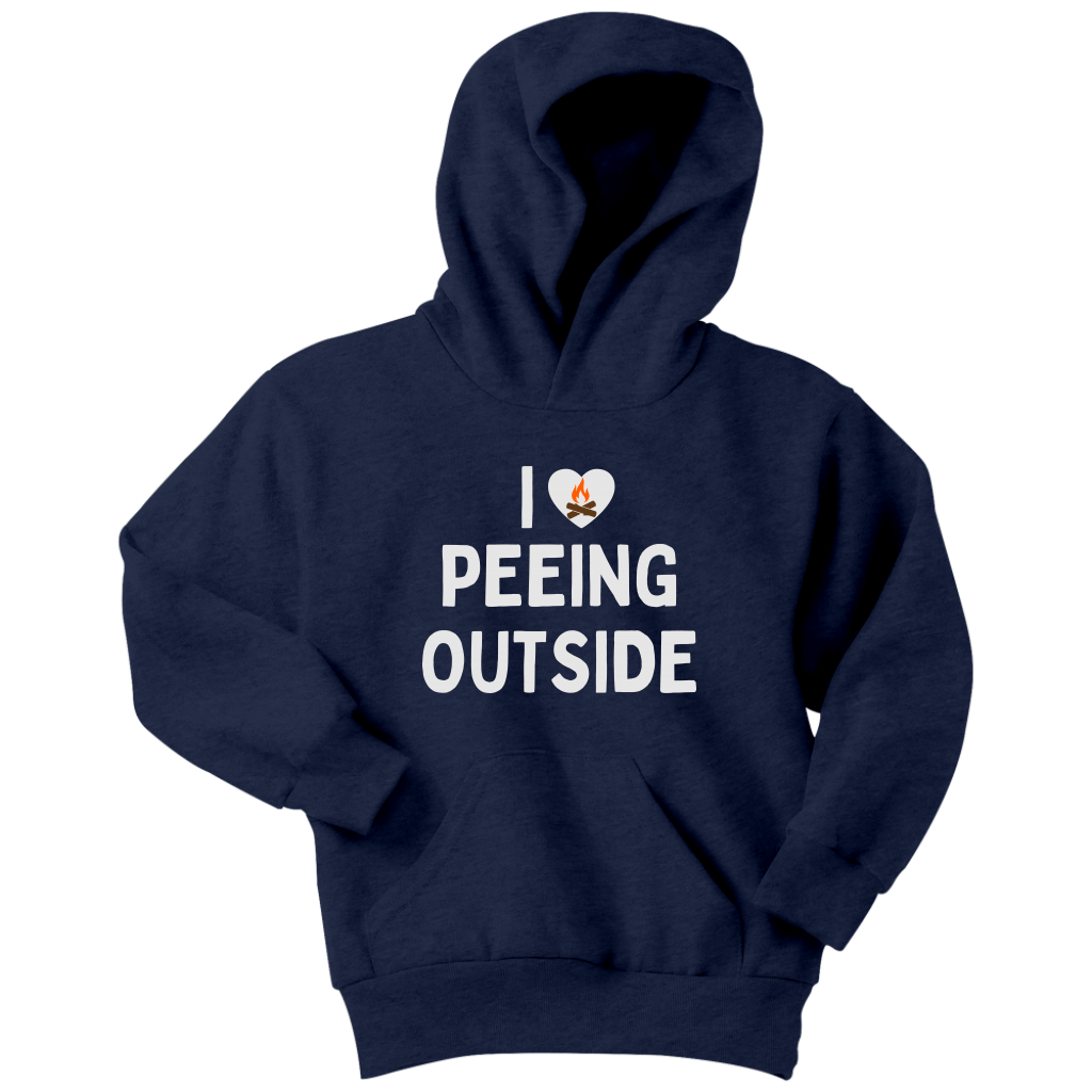 I Love Peeing Outside - Funny Kids Camping Hoodie Navy Blue