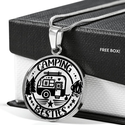 Adorable "Camping Besties" Necklace (Custom Engraving Available)