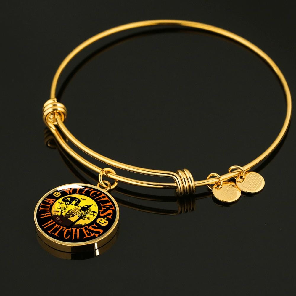 Funny "Witches With Hitches" Round Charm Halloween Bracelet
