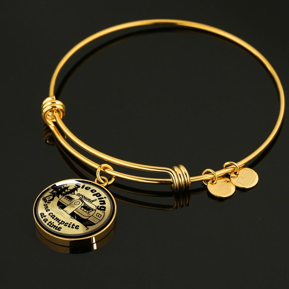 Funny "Sleeping Around One Campsite At A Time" Bangle Bracelet (Custom Engraving Available)