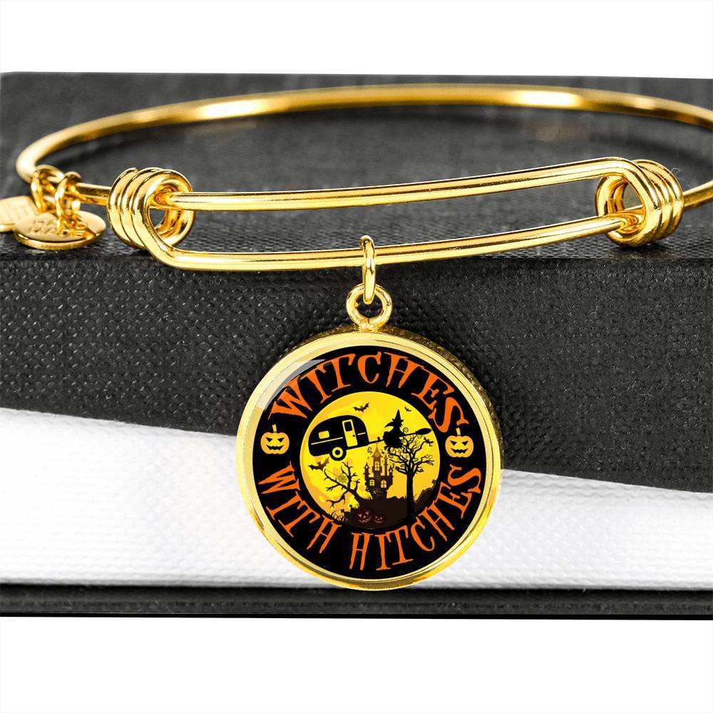 Funny "Witches With Hitches" Round Charm Halloween Bracelet