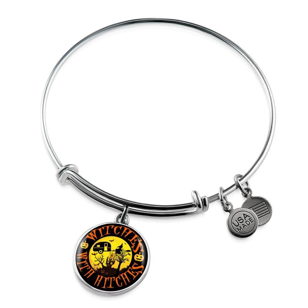 Funny "Witches With Hitches" Round Charm Halloween Bracelet