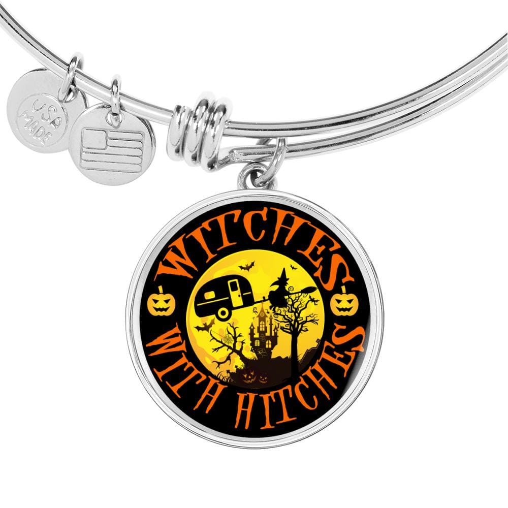 Funny "Witches With Hitches" Round Charm Halloween Bracelet