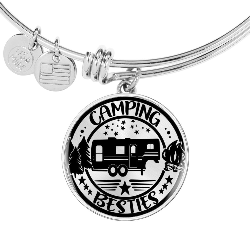 Adorable "Camping Besties" Fifth Wheel Bangle Bracelet (Custom Engraving Available)