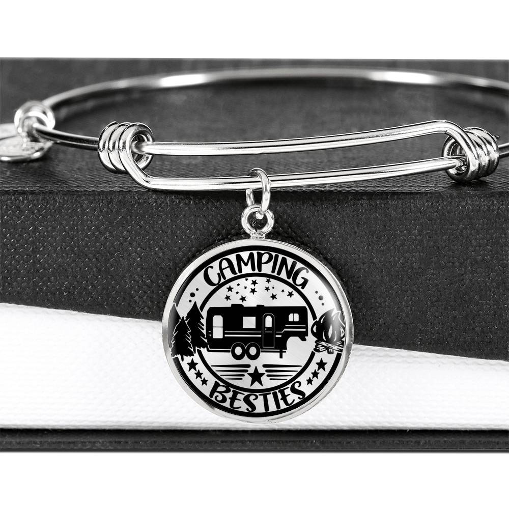 Adorable "Camping Besties" Fifth Wheel Bangle Bracelet (Custom Engraving Available)