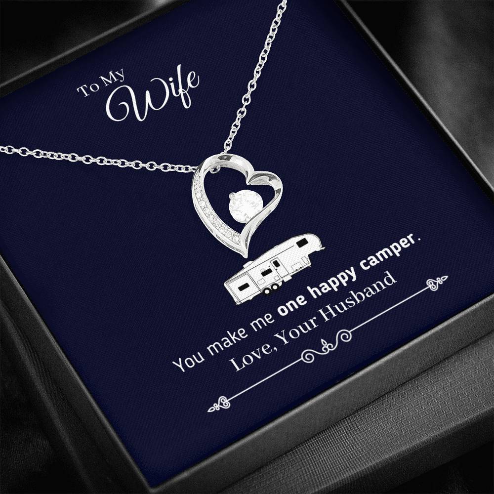 "To My Wife - You Make Me One Happy Camper" - Heart Necklace (Fifth Wheel Version)