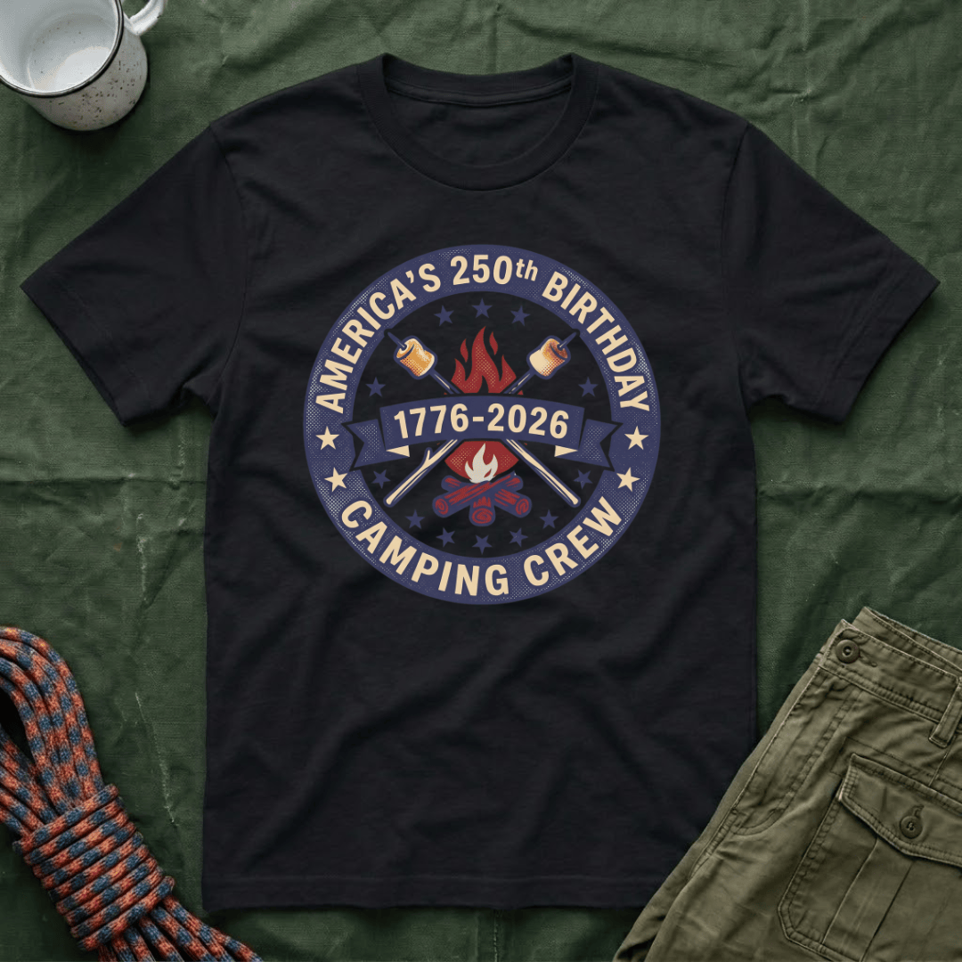 camping shirt Funny 4th of July Camping Shirt – America's 250th Birthday Camping Crew Tee