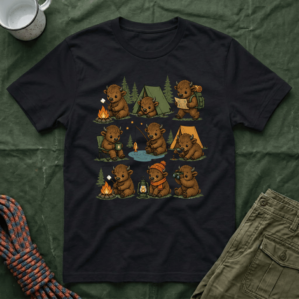 Cute American Bison Calf Camping T-Shirt