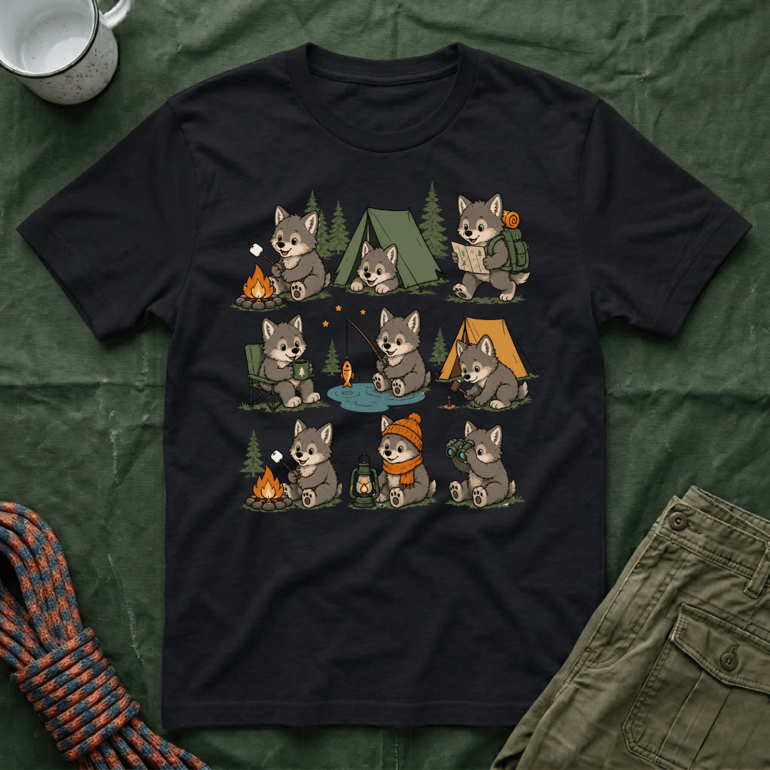 Cute Wolf Pup Camping T-Shirt