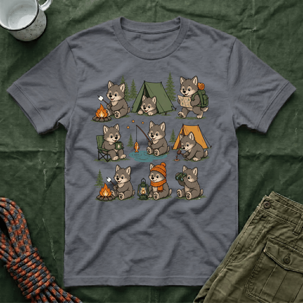 Cute Wolf Pup Camping T-Shirt