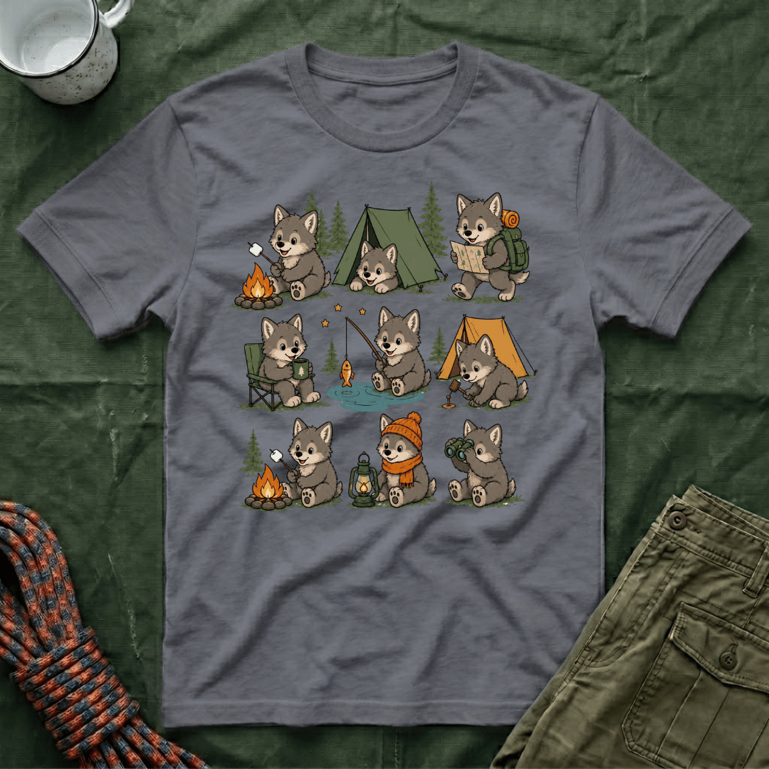 Cute Wolf Pup Camping T-Shirt