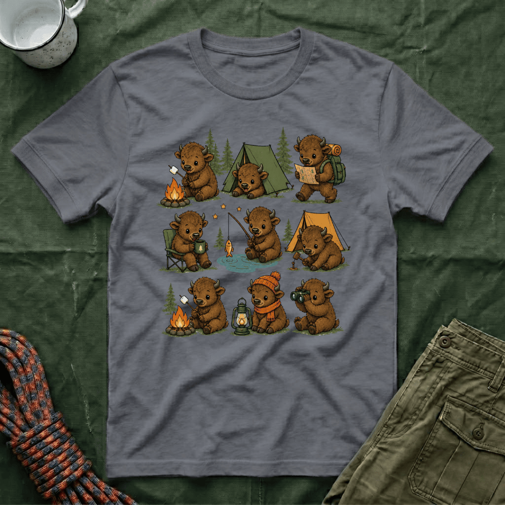 Cute American Bison Calf Camping T-Shirt