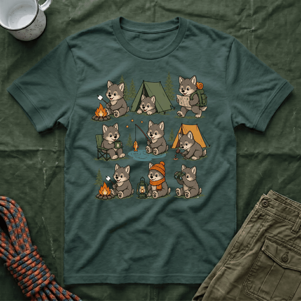 Cute Wolf Pup Camping T-Shirt
