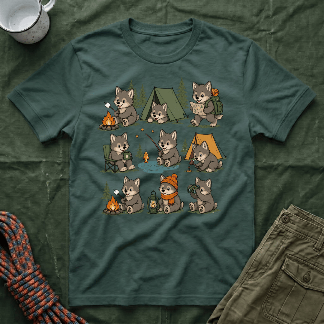 Cute Wolf Pup Camping T-Shirt