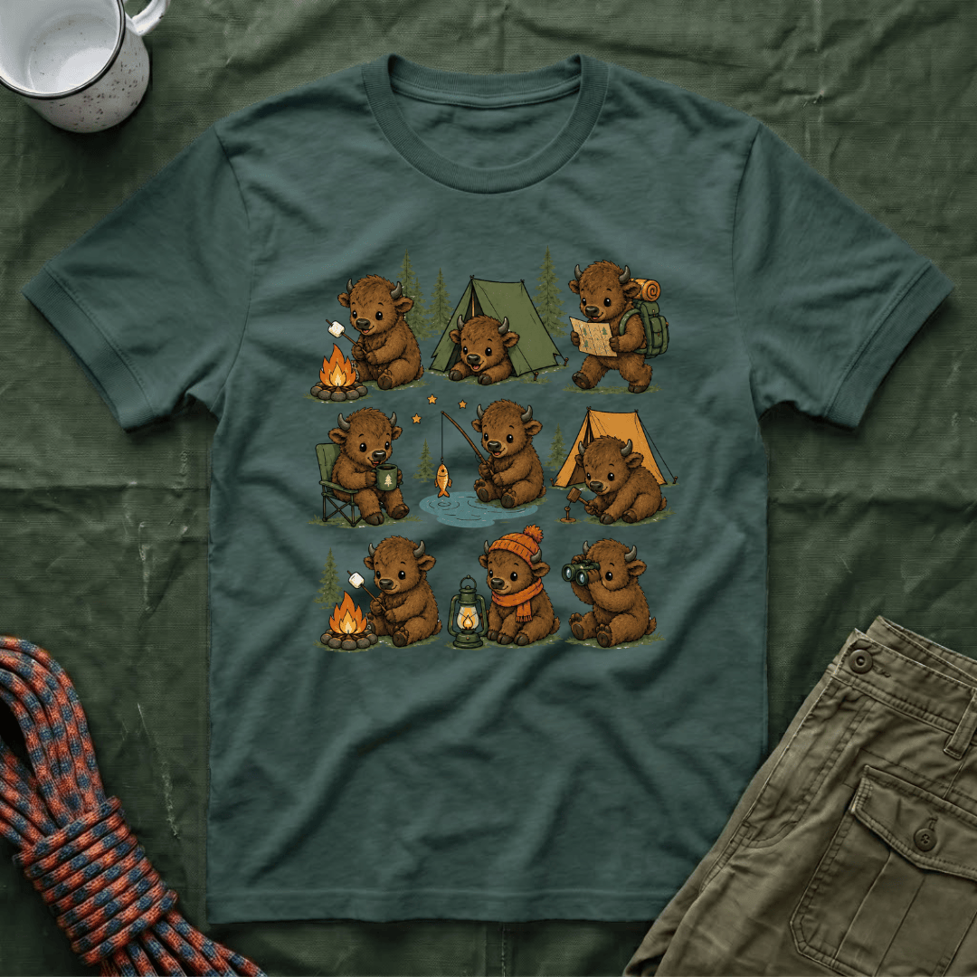 Cute American Bison Calf Camping T-Shirt