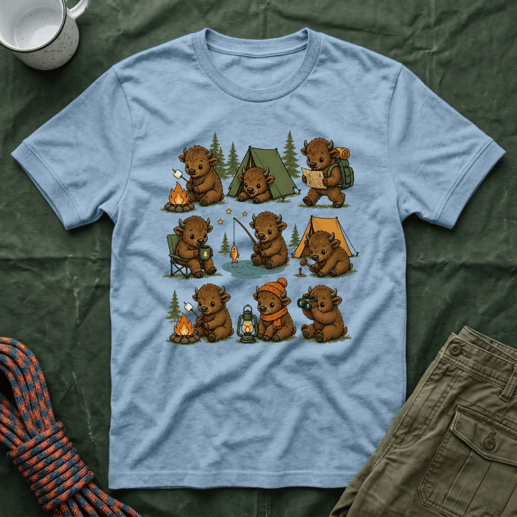 Cute American Bison Calf Camping T-Shirt