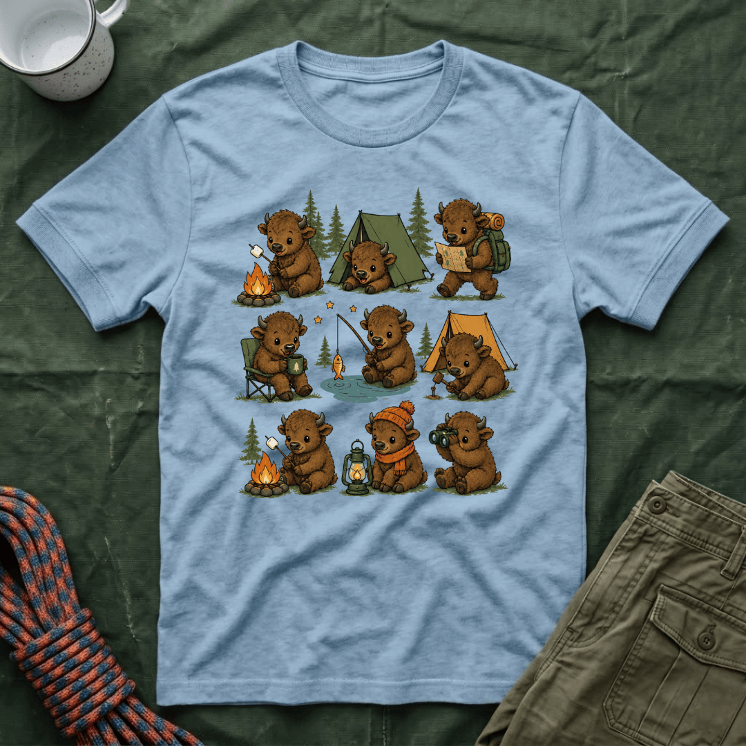 Cute American Bison Calf Camping T-Shirt