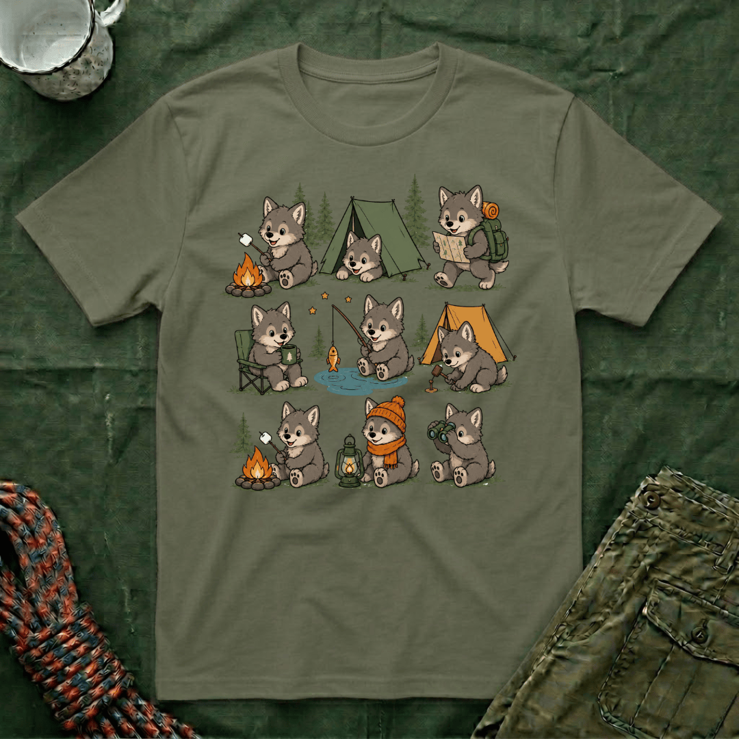 Cute Wolf Pup Camping T-Shirt