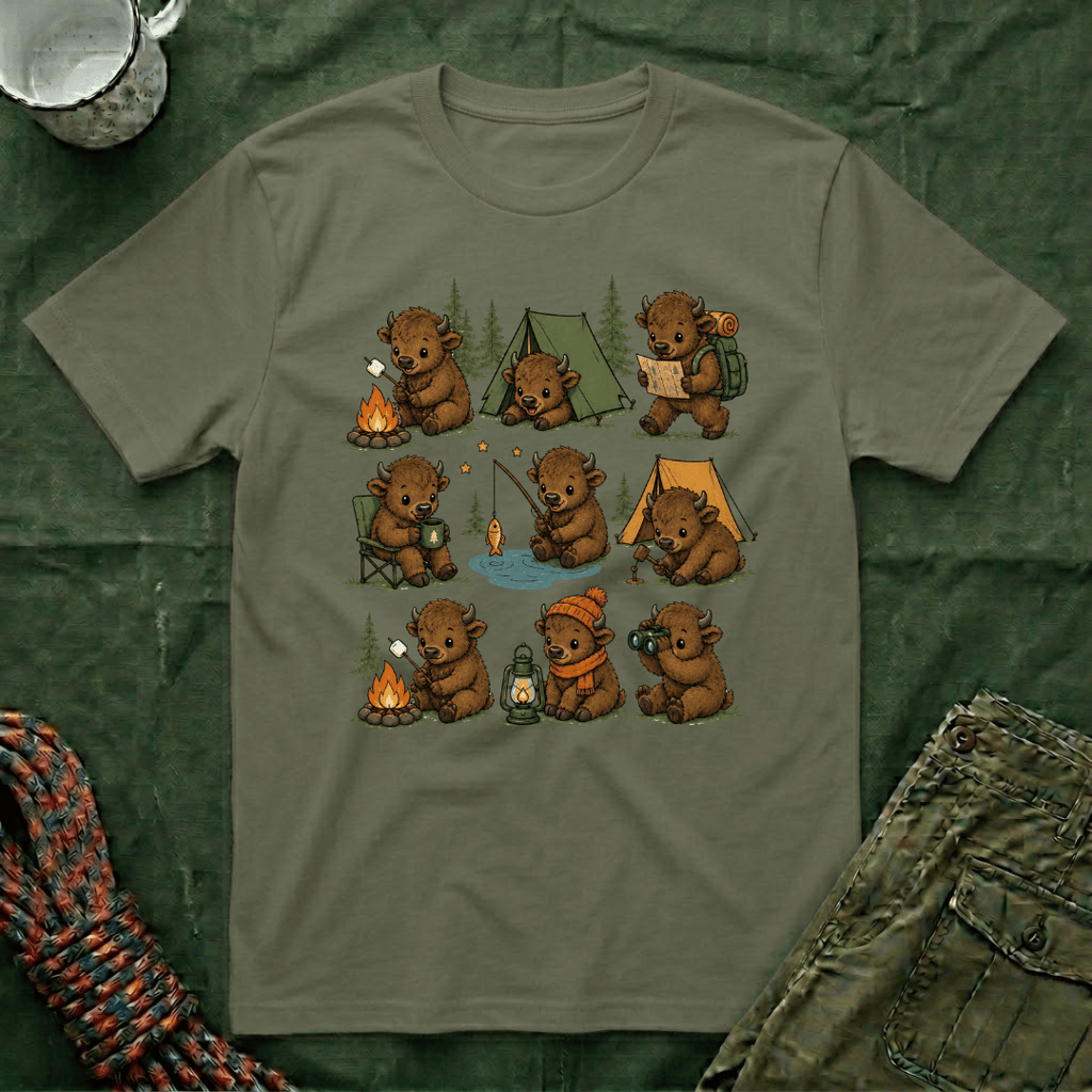 Cute American Bison Calf Camping T-Shirt