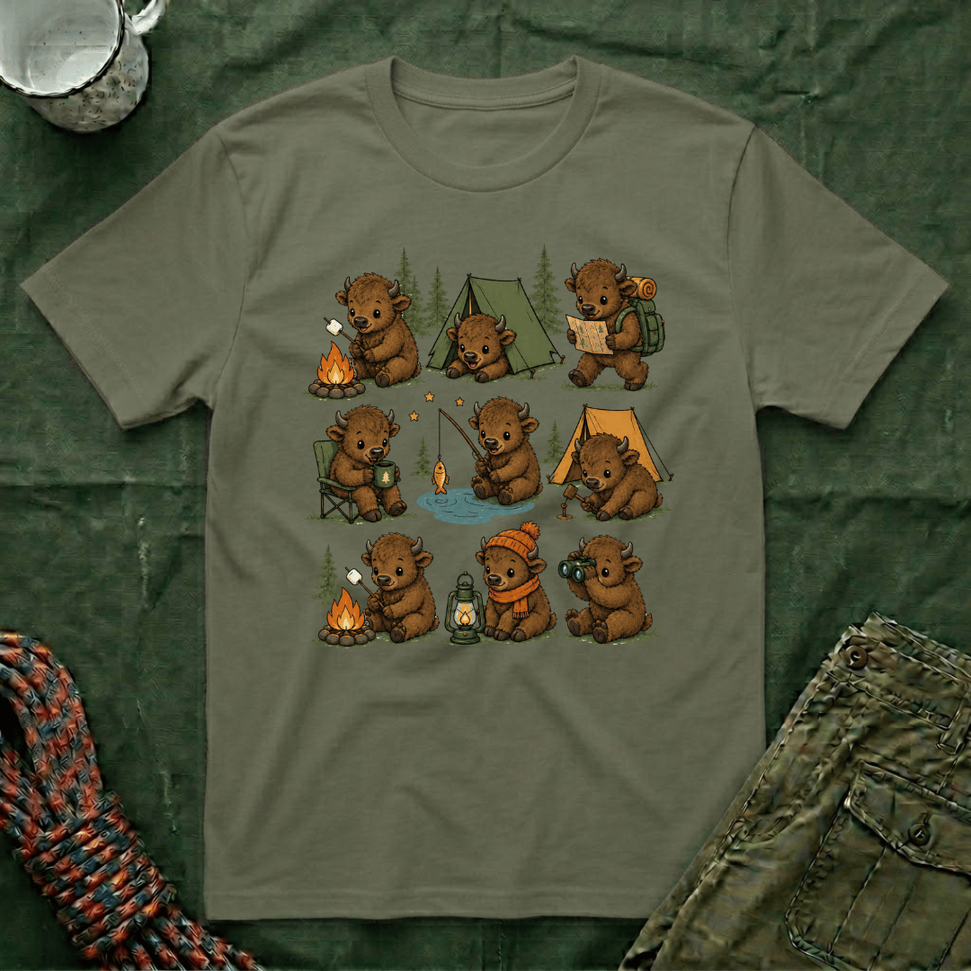 Cute American Bison Calf Camping T-Shirt