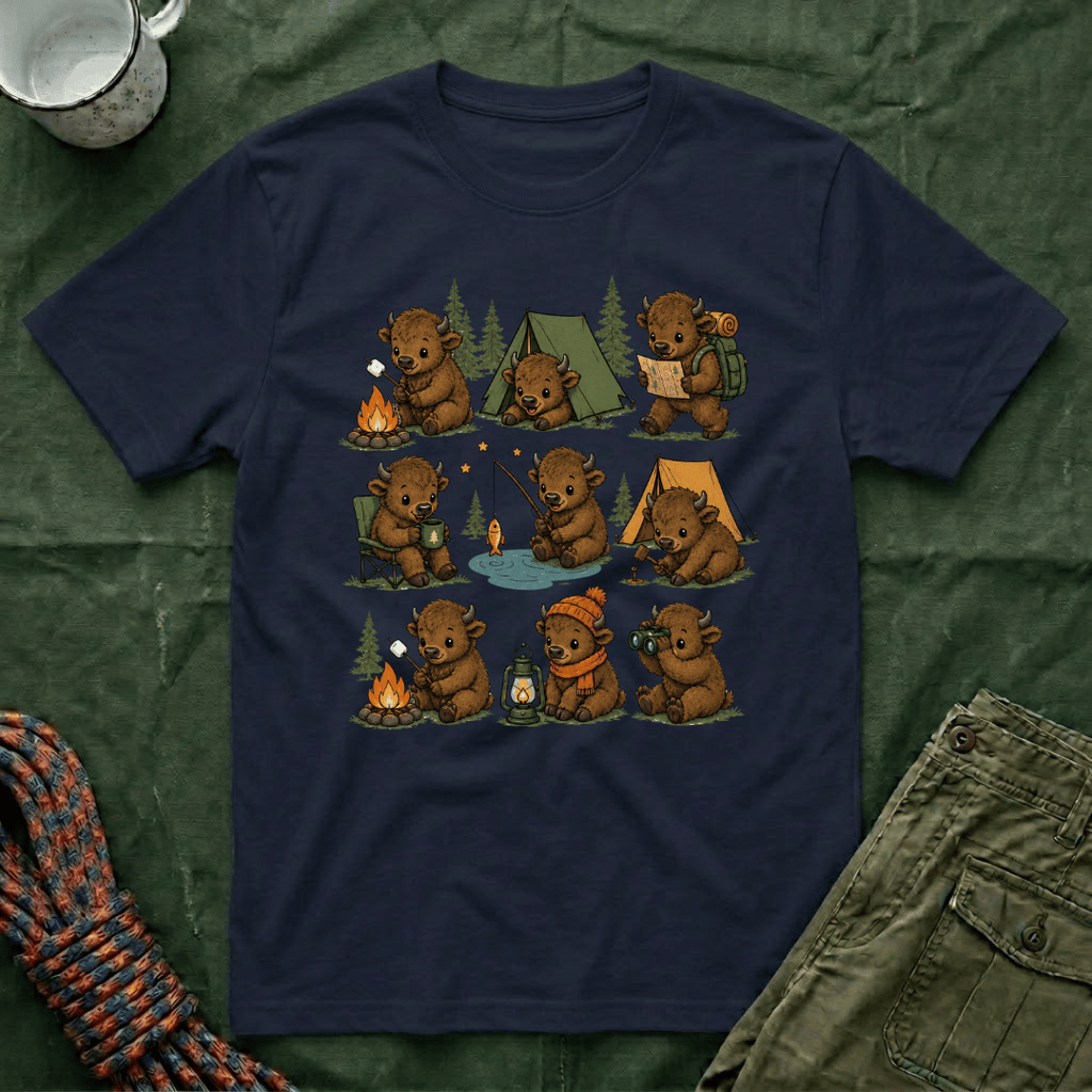 Cute American Bison Calf Camping T-Shirt