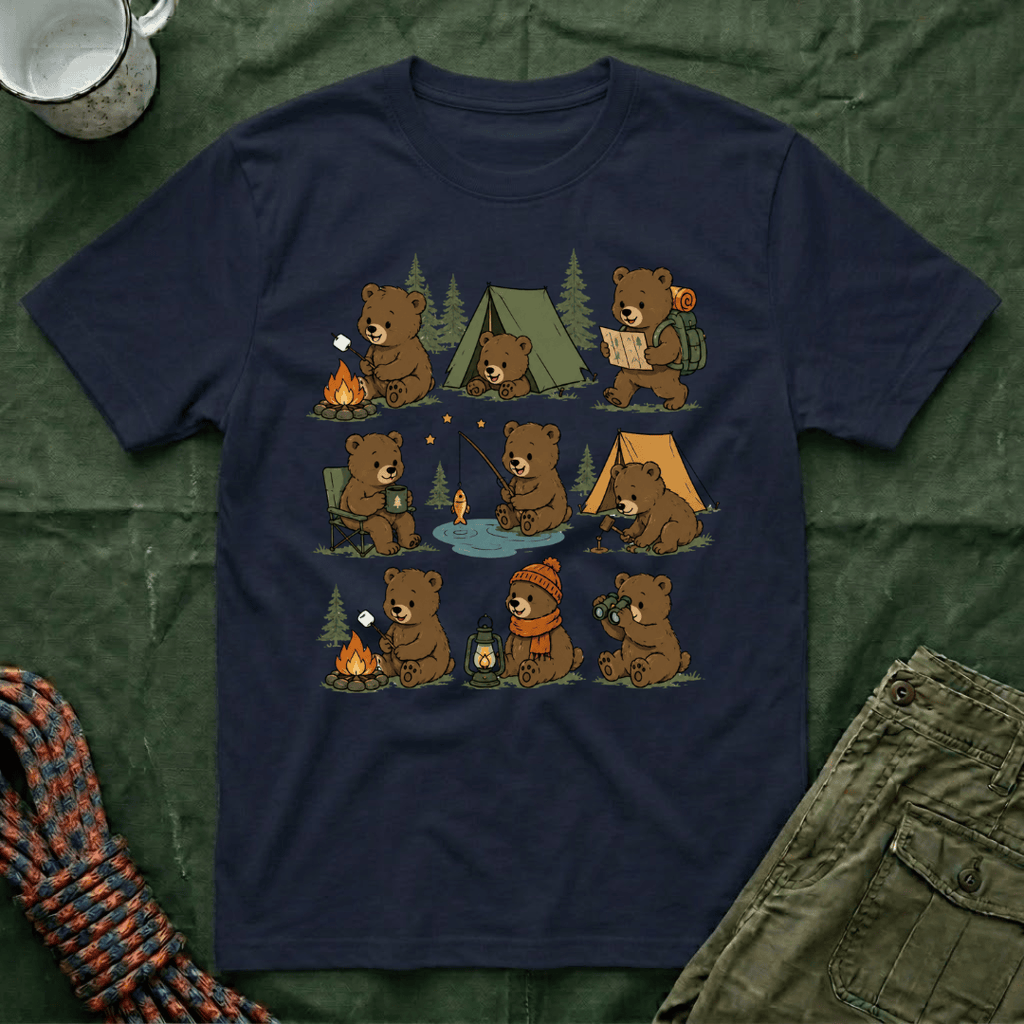 Cute Bear Cub Camping T-Shirt