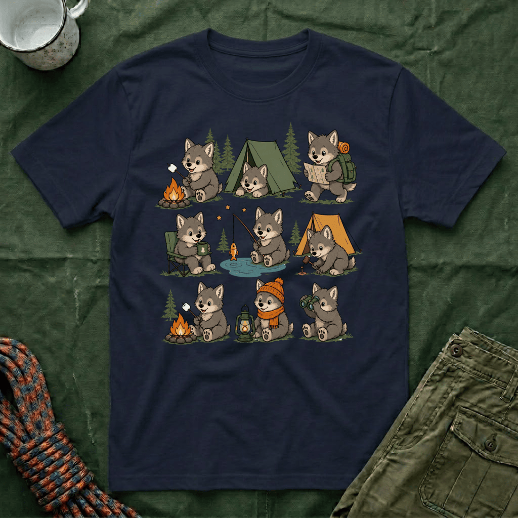 Cute Wolf Pup Camping T-Shirt