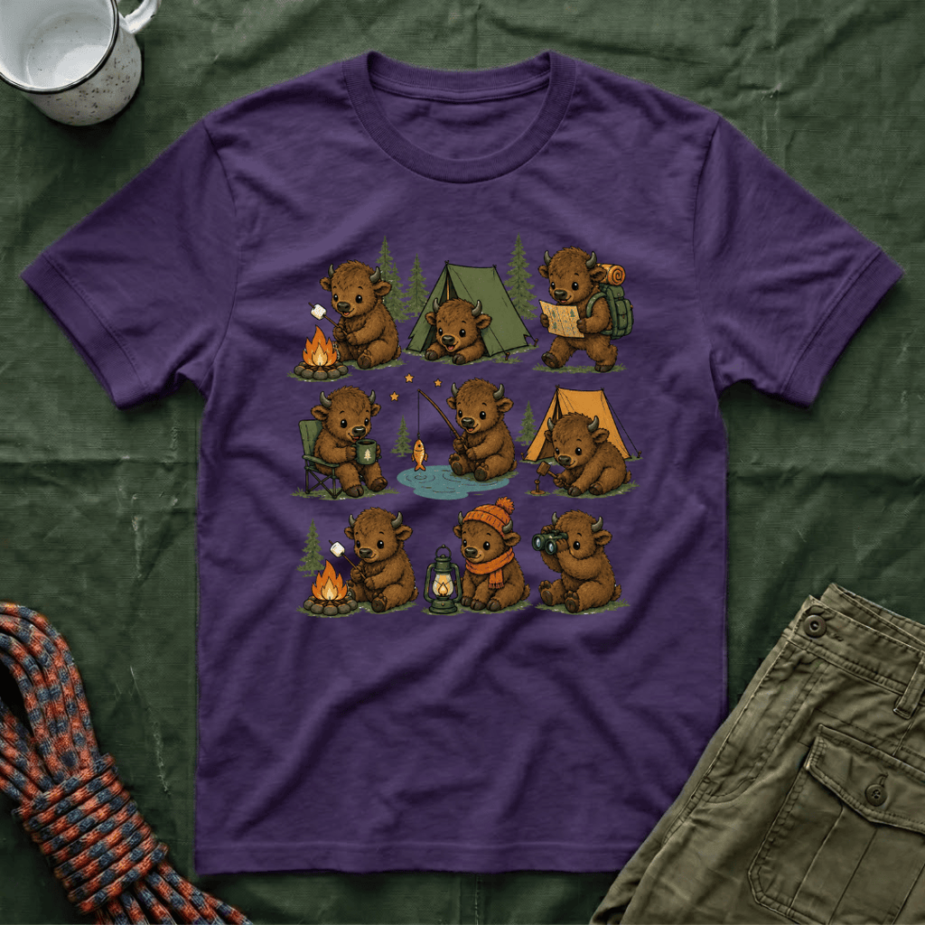 Cute American Bison Calf Camping T-Shirt