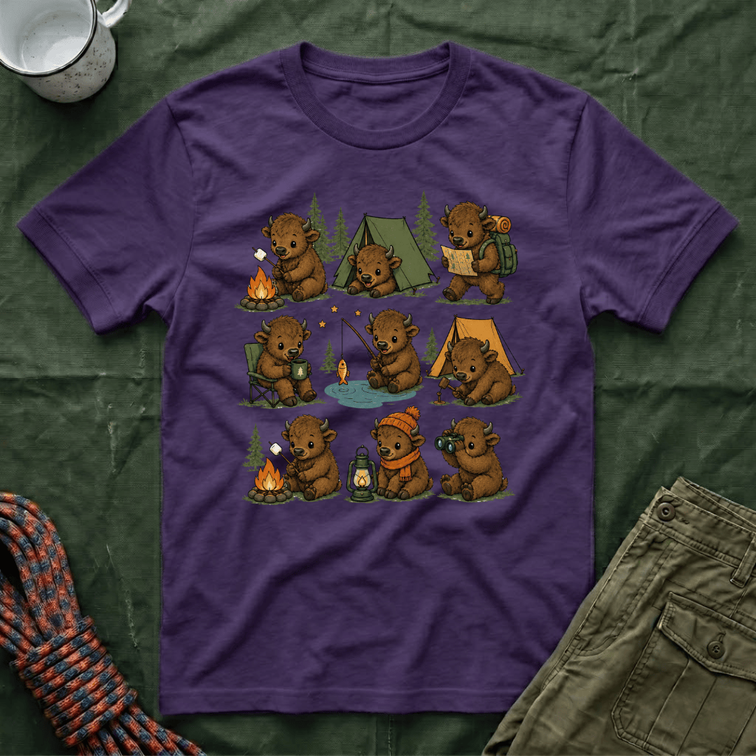 Cute American Bison Calf Camping T-Shirt