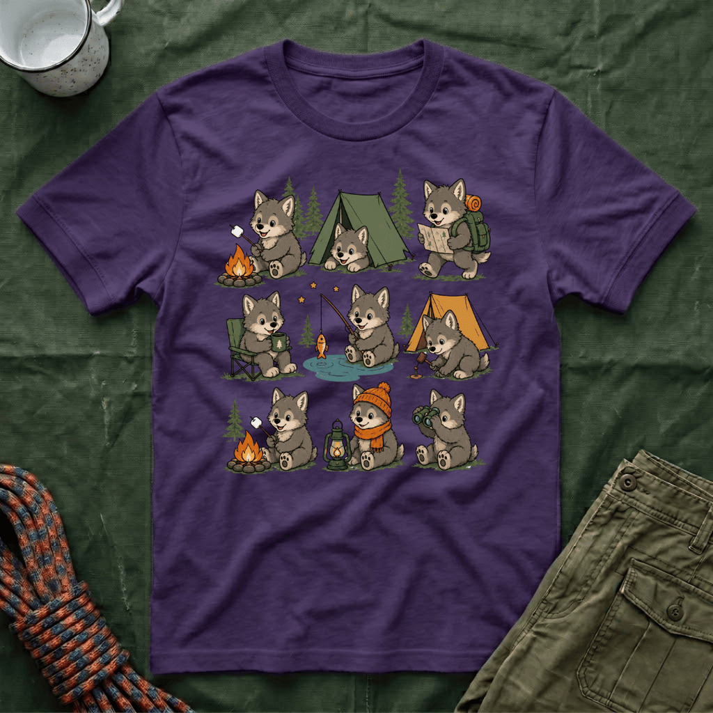 Cute Wolf Pup Camping T-Shirt