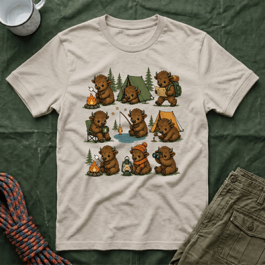 Cute American Bison Calf Camping T-Shirt