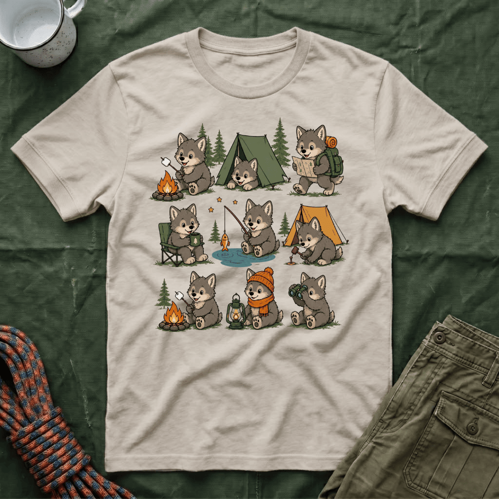 Cute Wolf Pup Camping T-Shirt