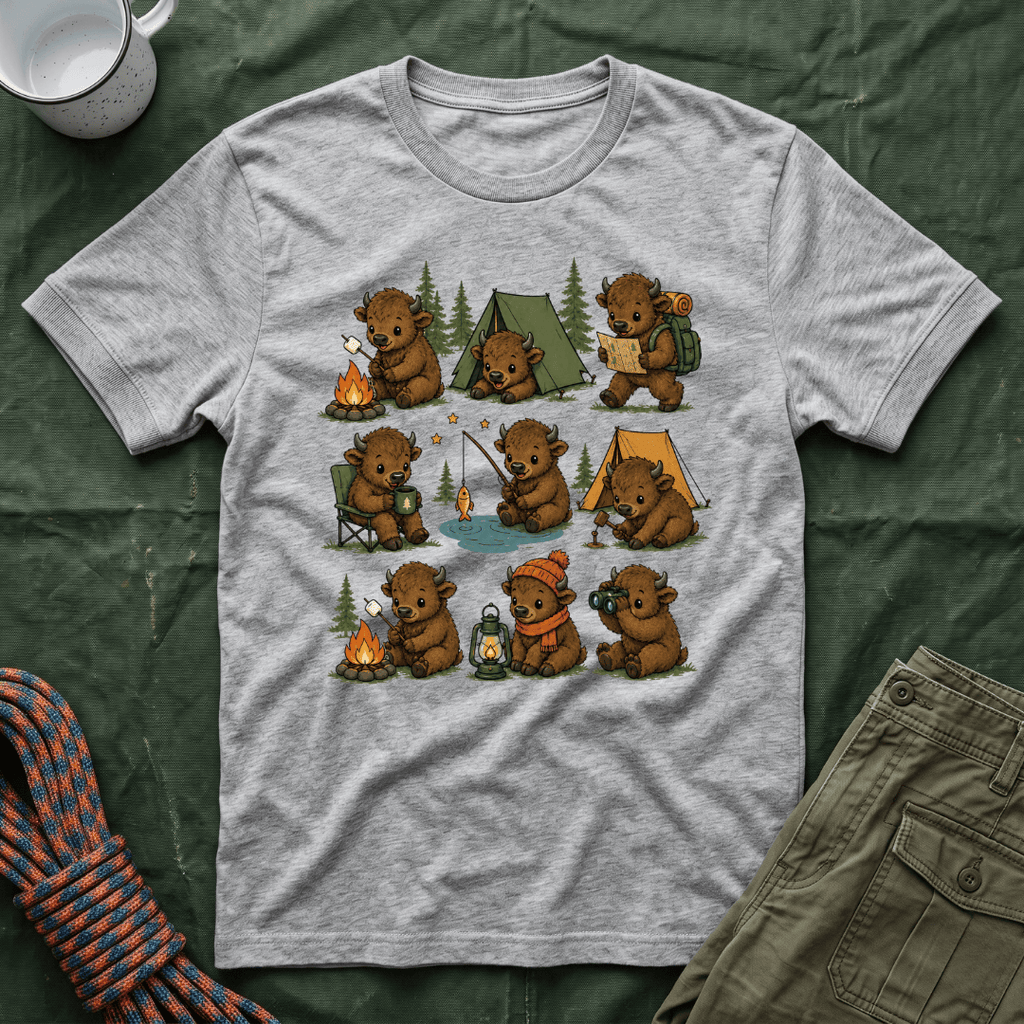 Cute American Bison Calf Camping T-Shirt