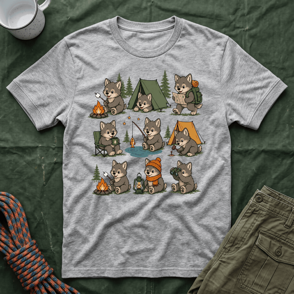 Cute Wolf Pup Camping T-Shirt