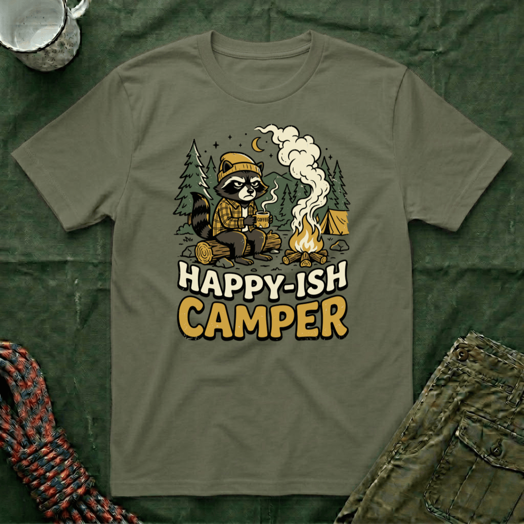 Happy-ish Camper Raccoon T-Shirt