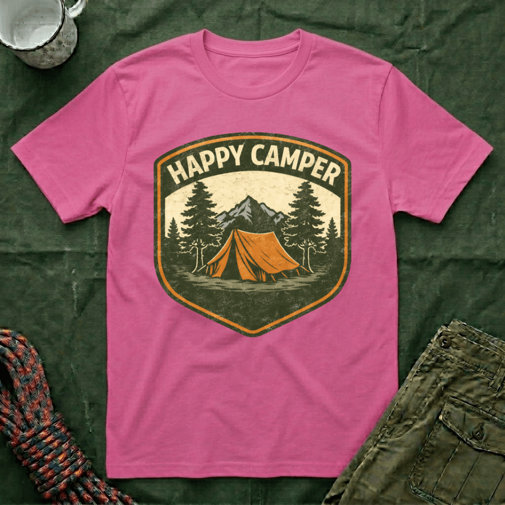 Happy Camper Badge Style T-Shirt