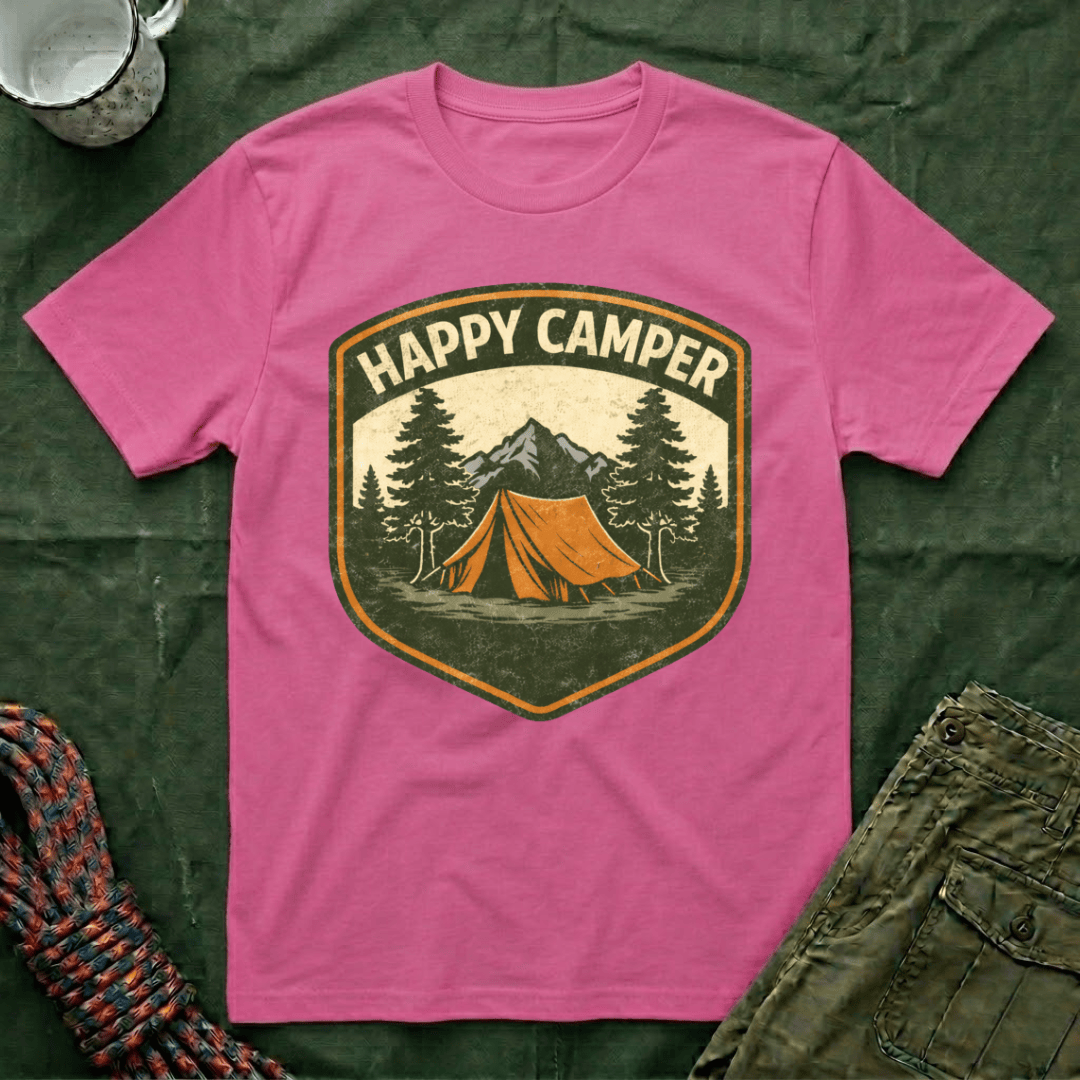Happy Camper Badge Style T-Shirt