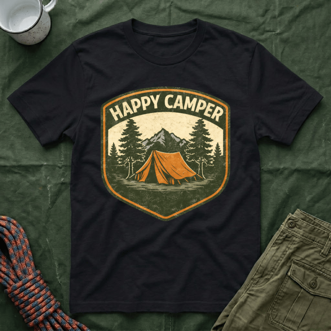 Happy Camper Badge Style T-Shirt