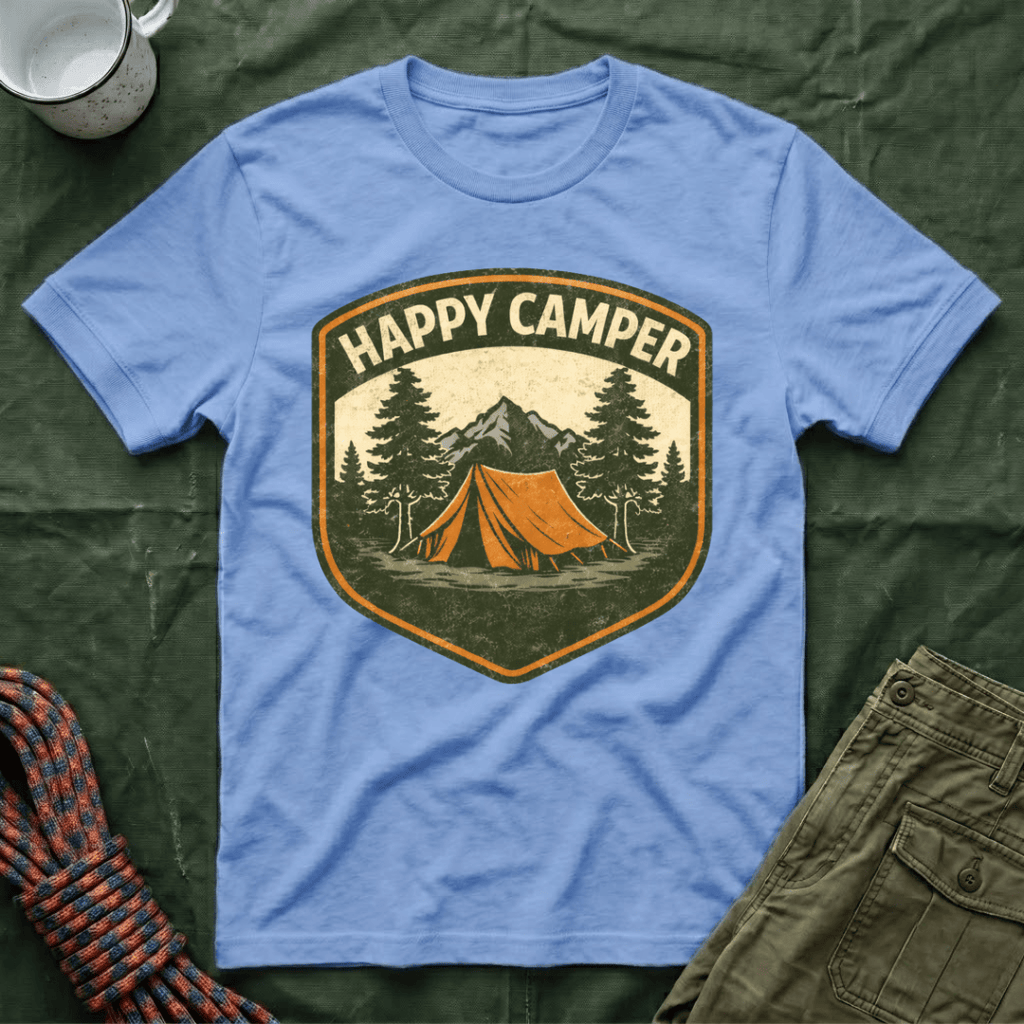 Happy Camper Badge Style T-Shirt