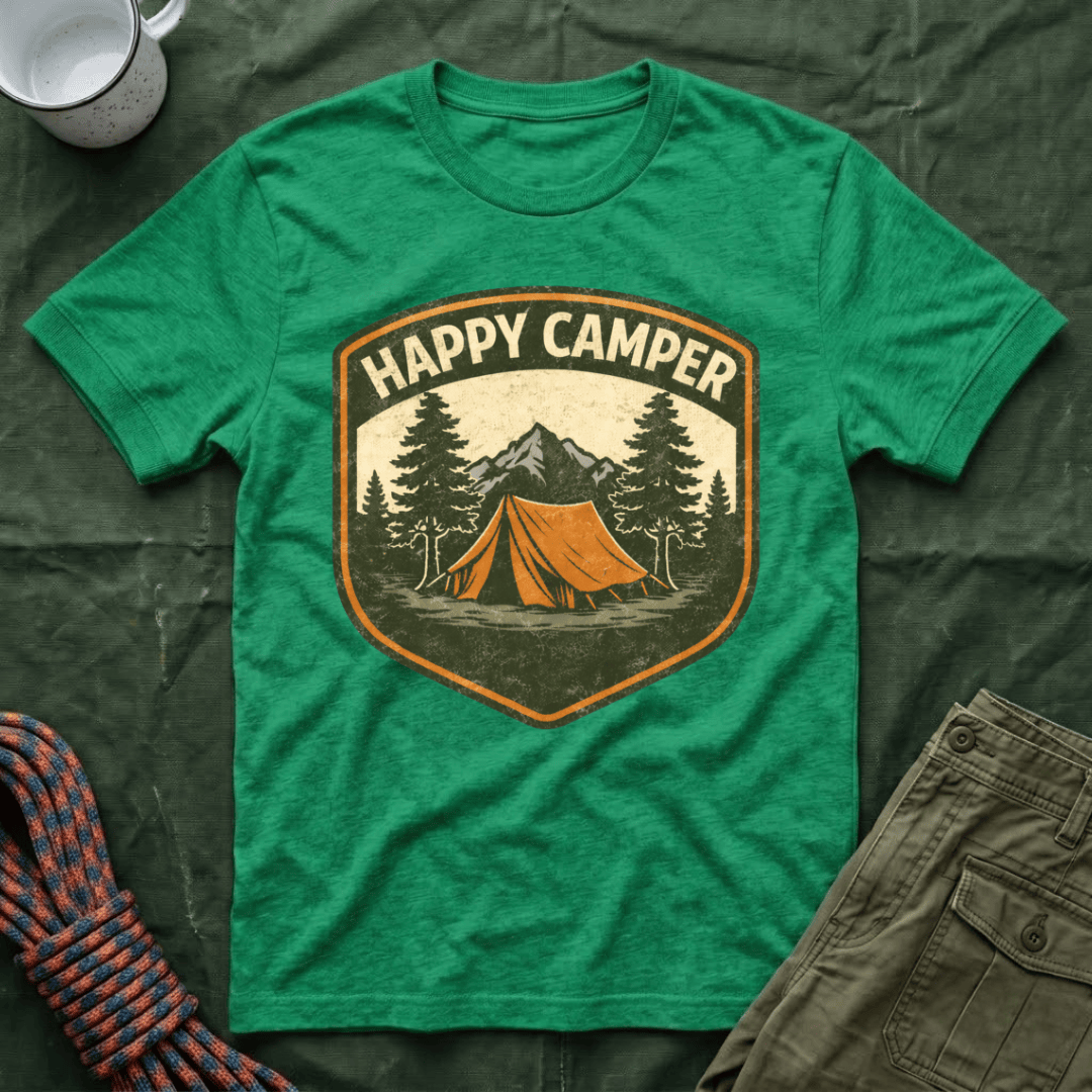 Happy Camper Badge Style T-Shirt