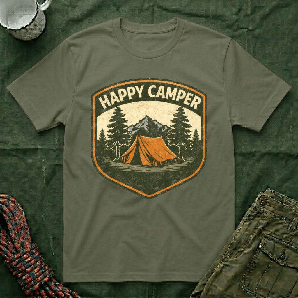 Happy Camper Badge Style T-Shirt