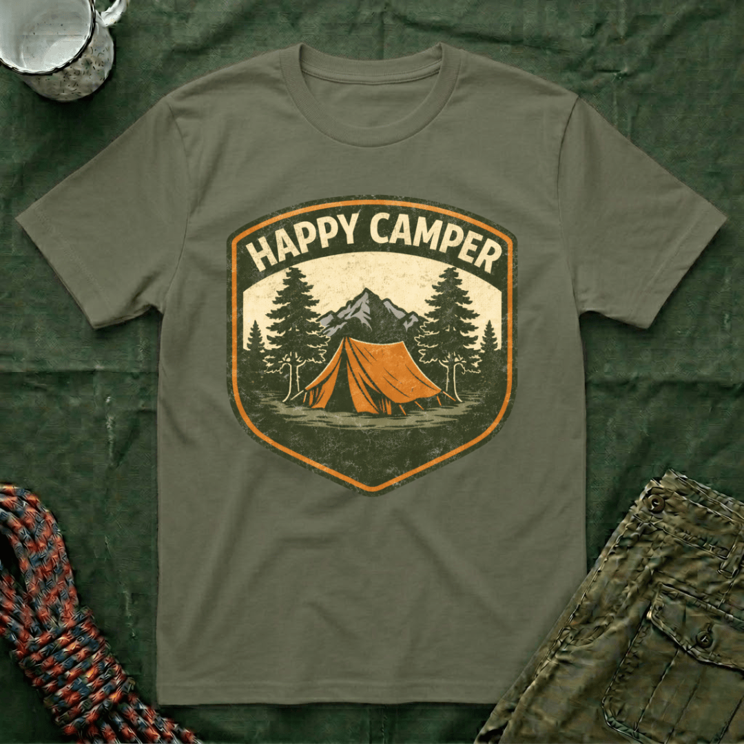 Happy Camper Badge Style T-Shirt