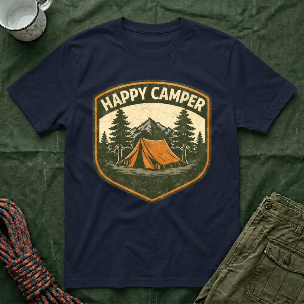 Happy Camper Badge Style T-Shirt