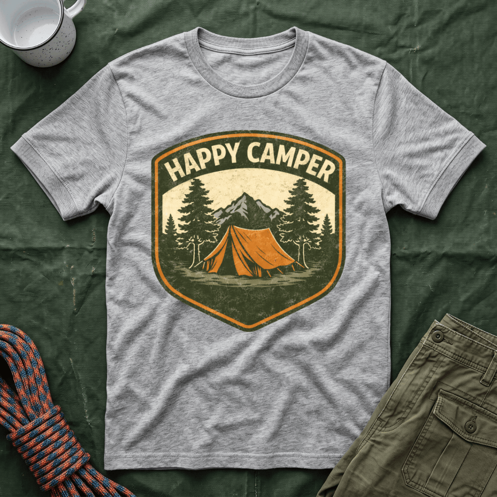 Happy Camper Badge Style T-Shirt