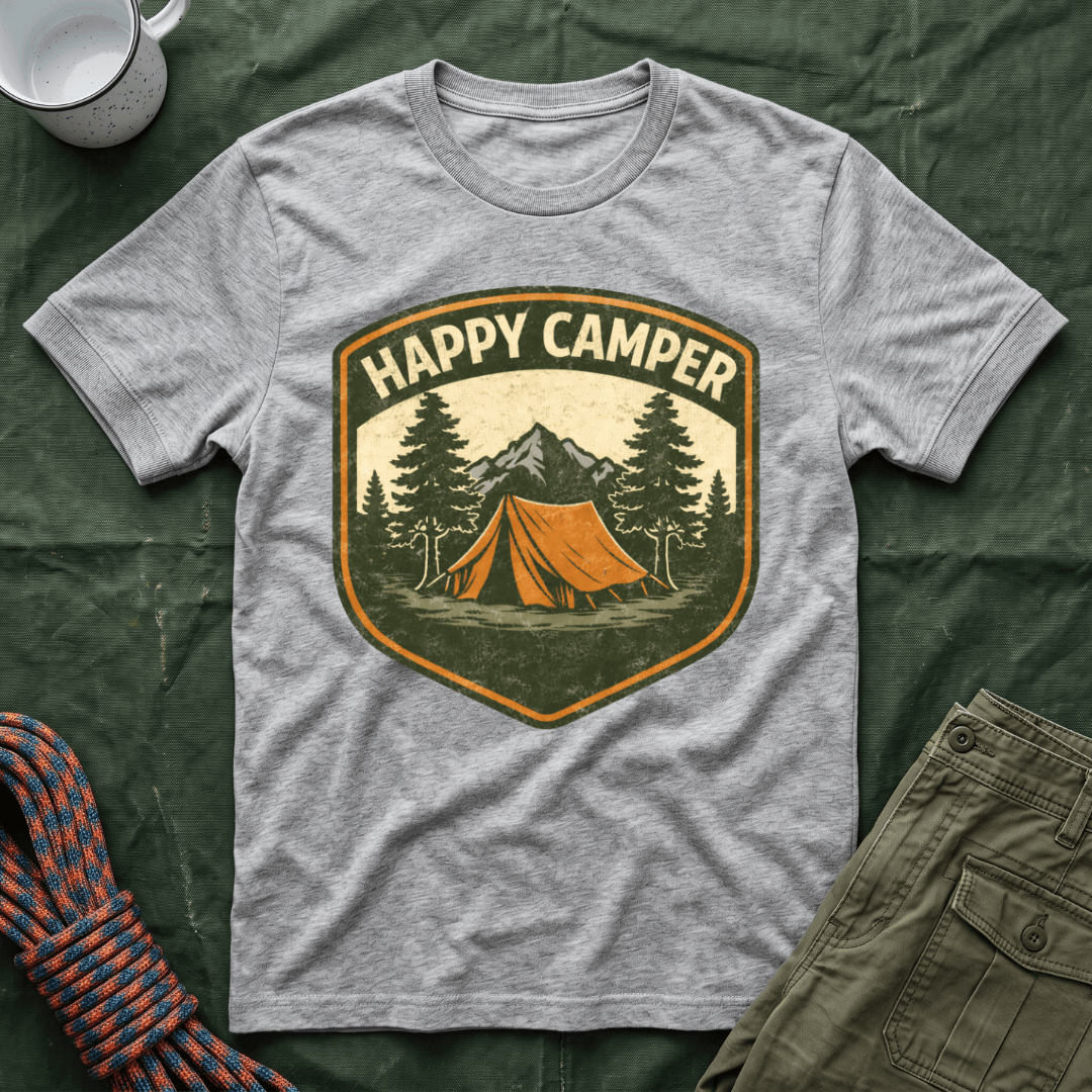Happy Camper Badge Style T-Shirt