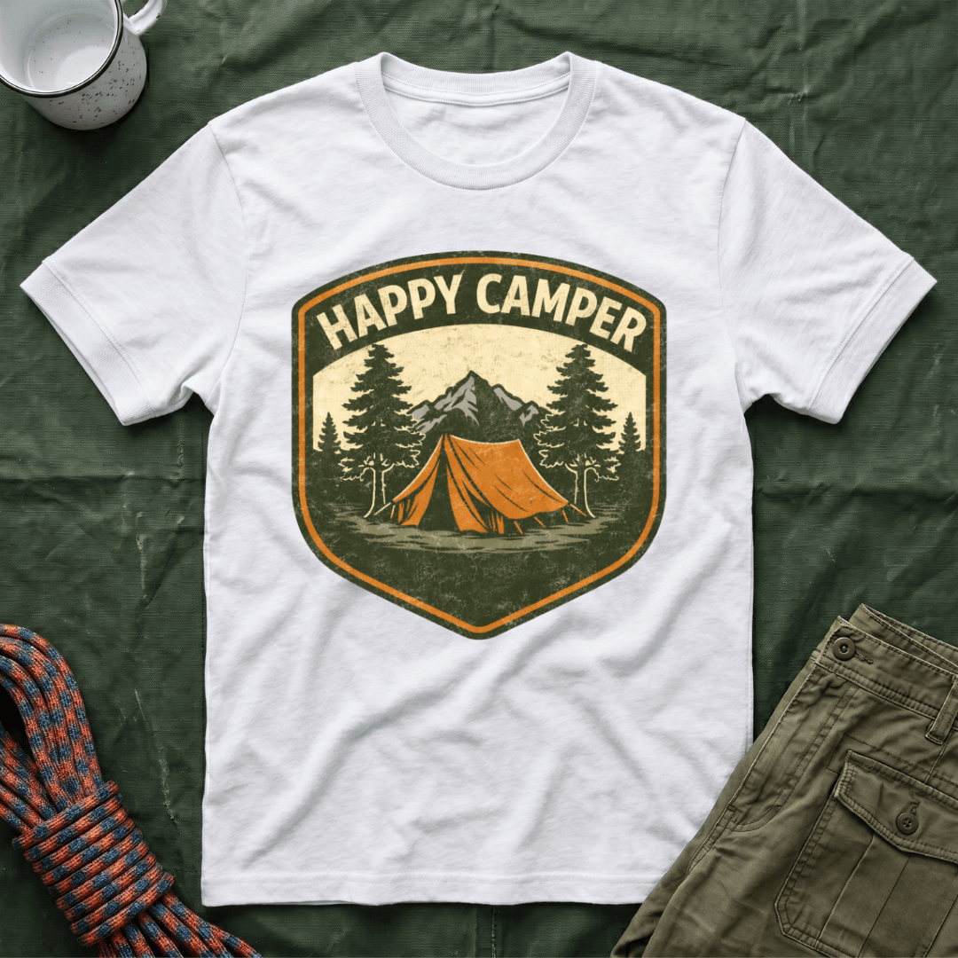 Happy Camper Badge Style T-Shirt